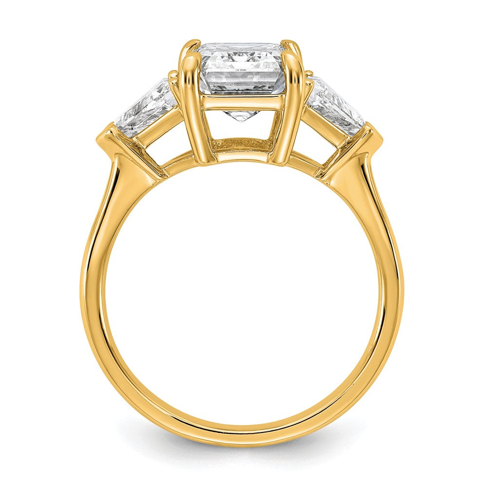 14K Yellow Gold 3 5/8 carat Certified Lab Grown Diamond VS+ F+ Radiant and Triangle Complete Three Stone Engagement Ring