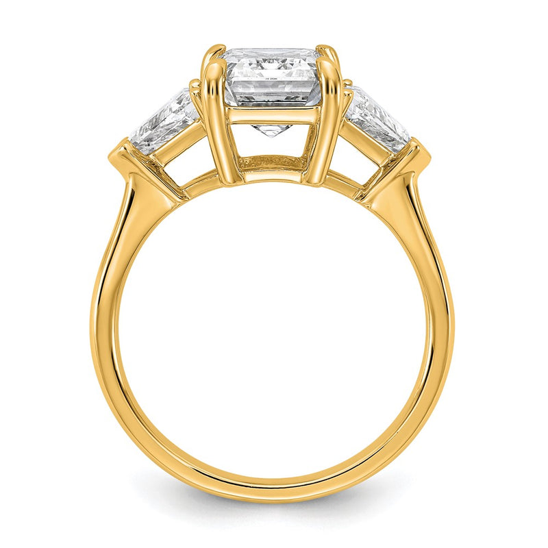14K Yellow Gold 3 5/8 carat Certified Lab Grown Diamond VS+ F+ Radiant and Triangle Complete Three Stone Engagement Ring