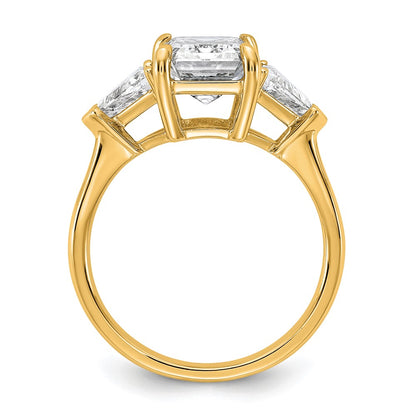 14K Yellow Gold 3 5/8 carat Certified Lab Grown Diamond VS/SI+ G+ Radiant and Triangle Complete Three Stone Engagement Ring