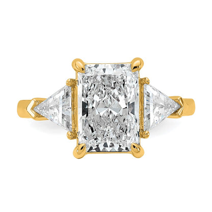 14K Yellow Gold 5/8 carat Lab Grown Diamond VS+ F+ Triangle 3 carat Radiant Center Semi Mount Three Stone Engagement Ring