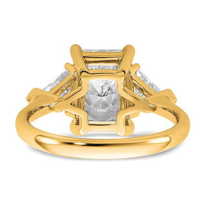 14K Yellow Gold 3 5/8 carat Certified Lab Grown Diamond VS+ F+ Radiant and Triangle Complete Three Stone Engagement Ring