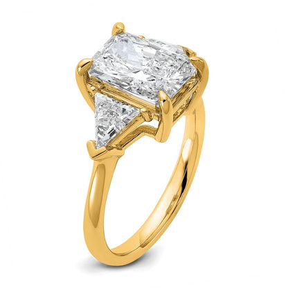 14K Yellow Gold 5/8 carat Lab Grown Diamond VS+ F+ Triangle 3 carat Radiant Center Semi Mount Three Stone Engagement Ring