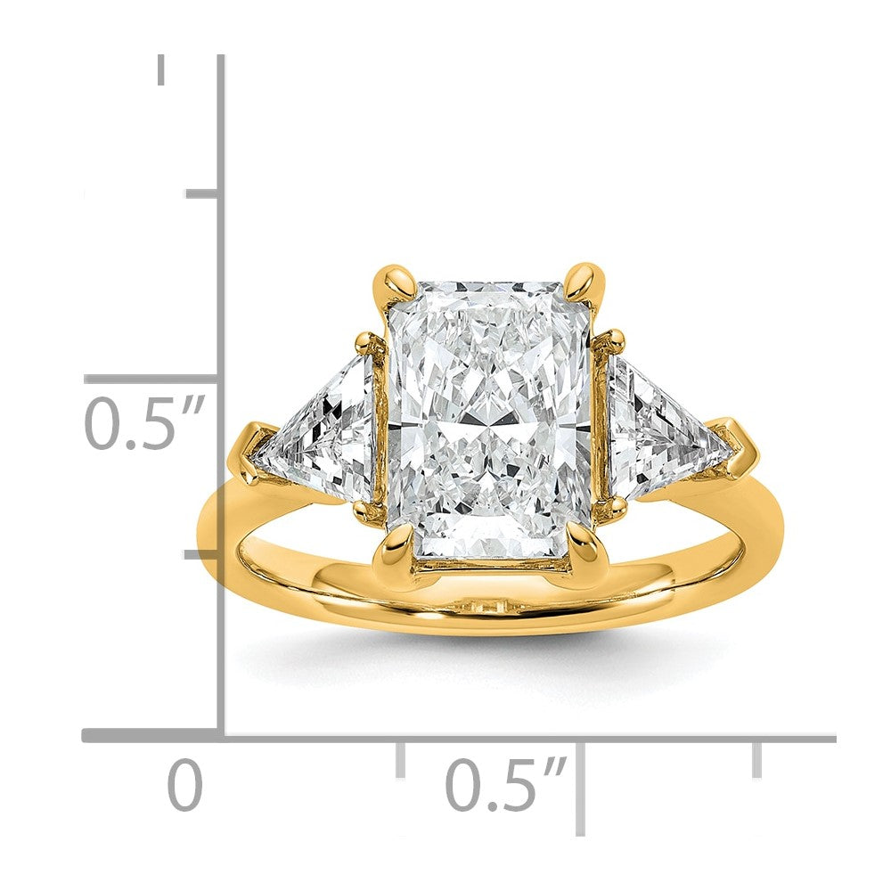 14K Yellow Gold 5/8 carat Lab Grown Diamond VS+ F+ Triangle 3 carat Radiant Center Semi Mount Three Stone Engagement Ring