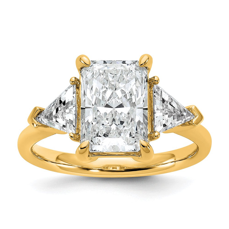 14K Yellow Gold 3 5/8 carat Certified Lab Grown Diamond VS+ F+ Radiant and Triangle Complete Three Stone Engagement Ring