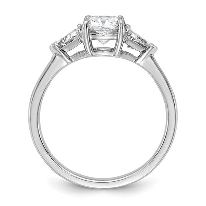14K White Gold 1 1/2 carat Certified Lab Grown Diamond VS/SI+ G+ Cushion and Triangle Complete Three Stone Engagement Ring