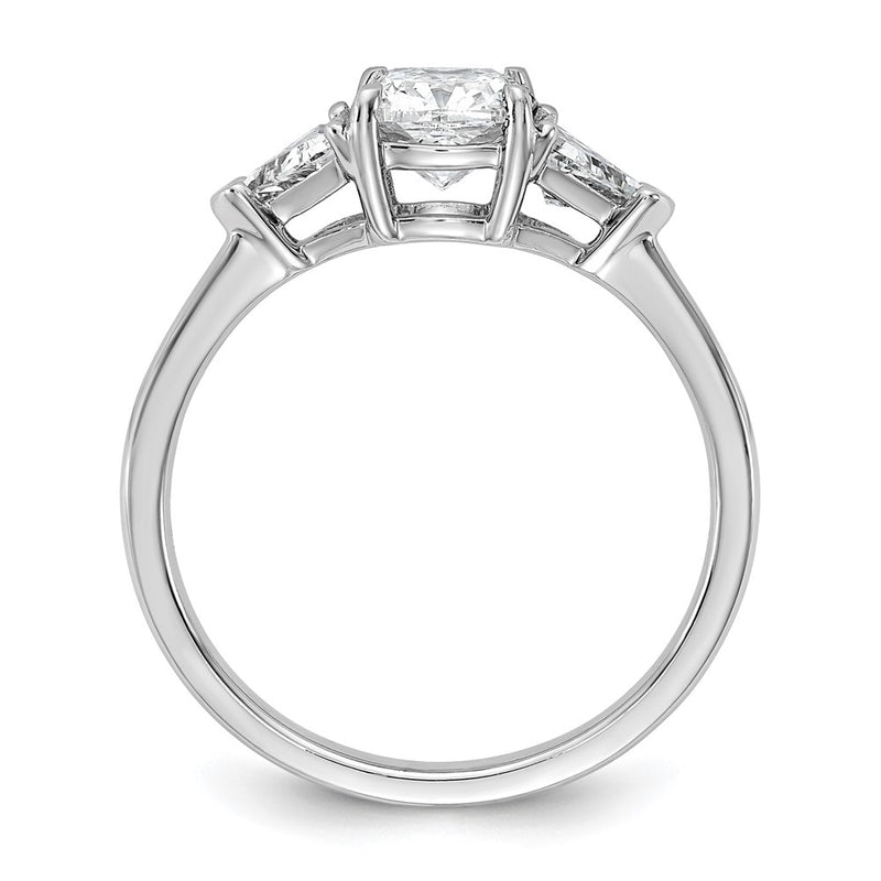 14K White Gold 1 1/2 carat Certified Lab Grown Diamond VS/SI+ G+ Cushion and Triangle Complete Three Stone Engagement Ring