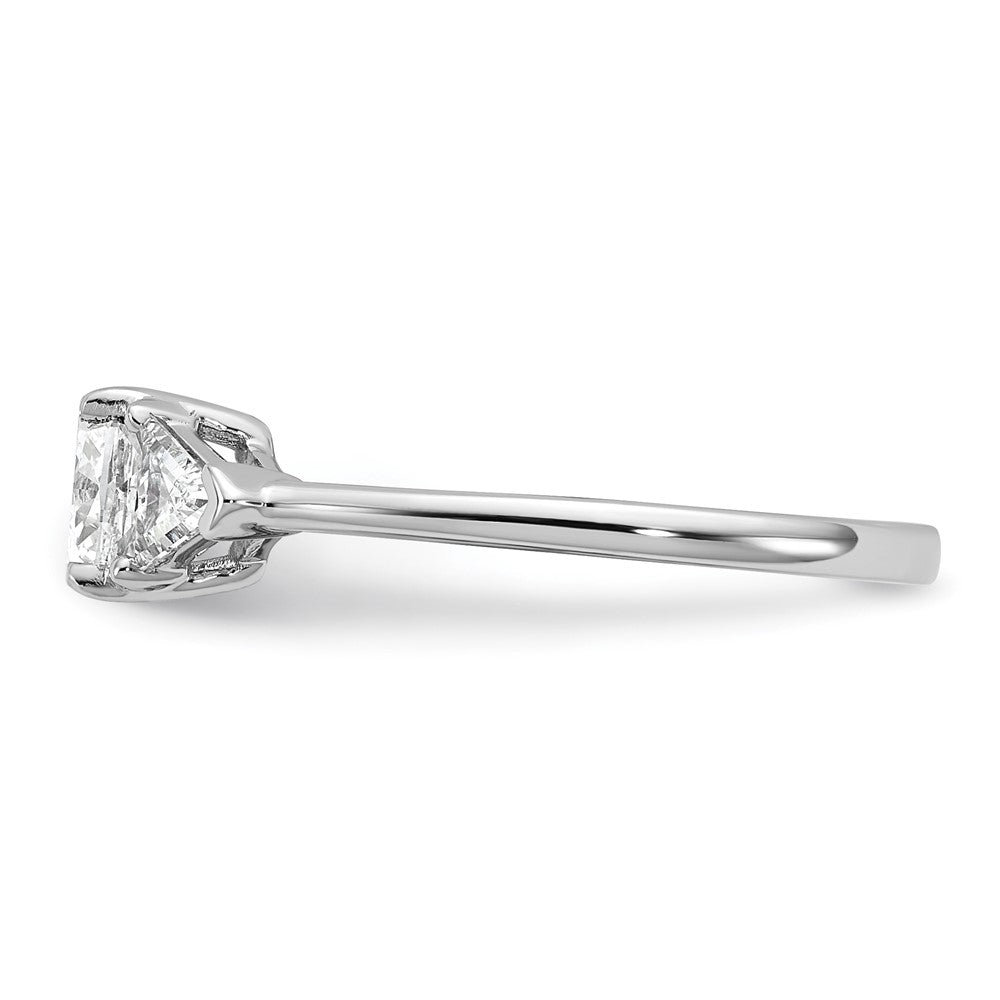 14K White Gold 1/2 carat Lab Grown Diamond VS+ F+ Triangle 1 carat Cushion Center Semi Mount Three Stone Engagement Ring