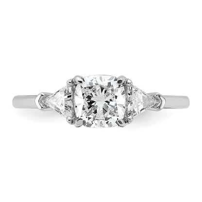 14K White Gold 1 1/2 carat Certified Lab Grown Diamond VS/SI+ G+ Cushion and Triangle Complete Three Stone Engagement Ring