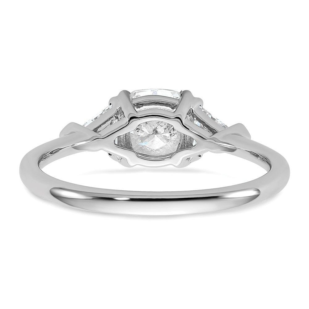 14K White Gold 1 1/2 carat Certified Lab Grown Diamond VS/SI+ G+ Cushion and Triangle Complete Three Stone Engagement Ring