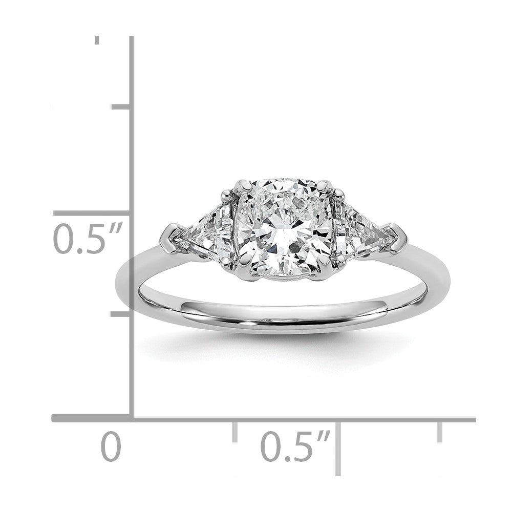 14K White Gold 1 1/2 carat Certified Lab Grown Diamond VS/SI+ G+ Cushion and Triangle Complete Three Stone Engagement Ring