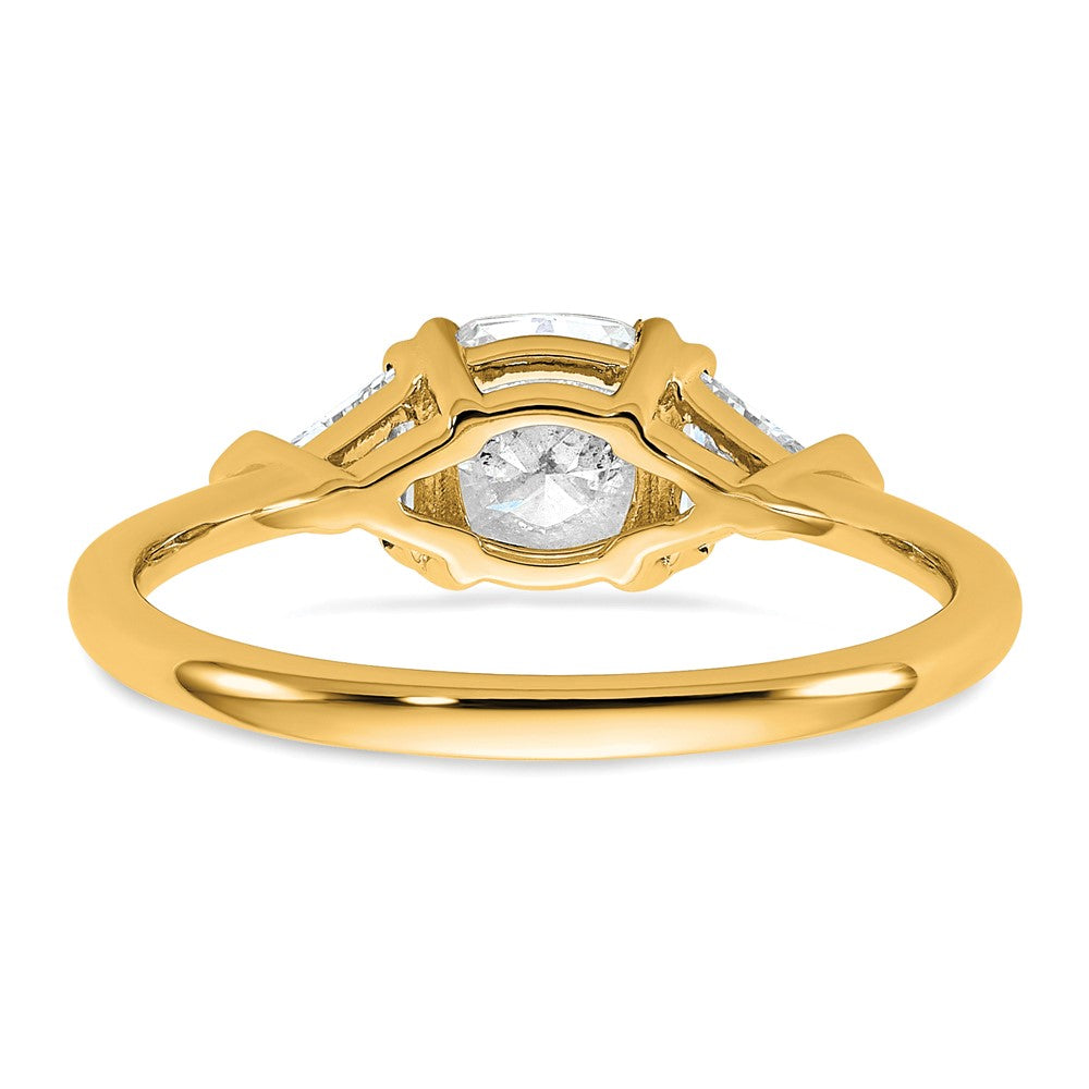 14K Yellow Gold 1 1/2 carat Certified Lab Grown Diamond VS+ F+ Cushion and Triangle Complete Three Stone Engagement Ring
