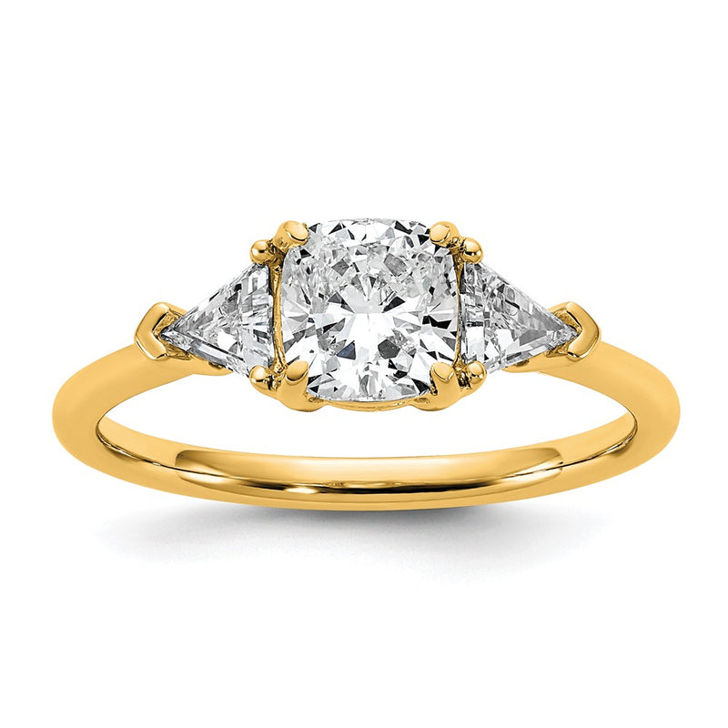 14K Yellow Gold 1 1/2 carat Certified Lab Grown Diamond VS/SI+ G+ Cushion and Triangle Complete Three Stone Engagement Ring