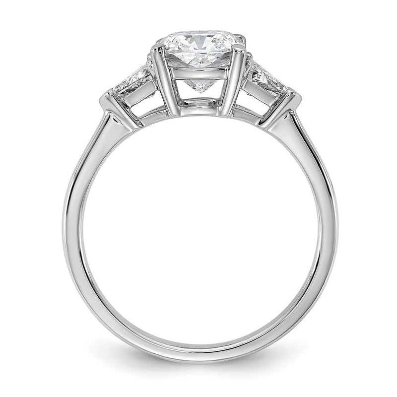 14K White Gold 2 carat Certified Lab Grown Diamond VS/SI+ G+ Cushion and Triangle Complete Three Stone Engagement Ring