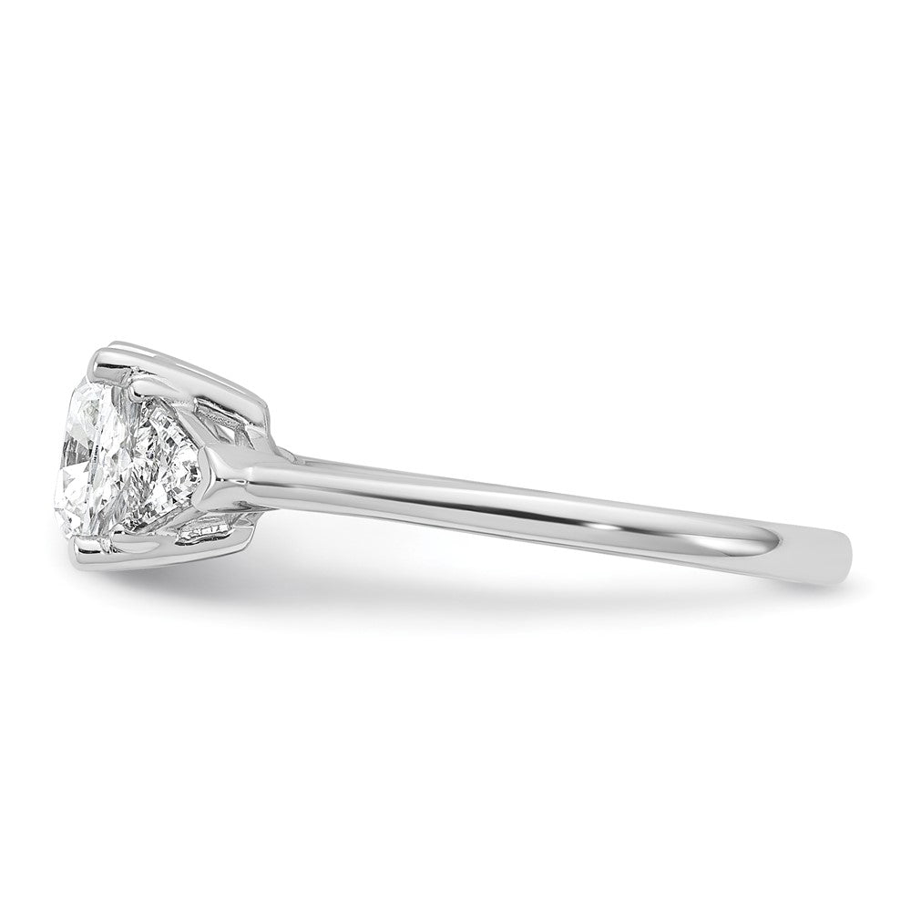 14K White Gold 1/2 carat Lab Grown Diamond VS/SI+ G+ Triangle 1 1/2 carat Cushion Center Semi Mount Three Stone Engagement Ring