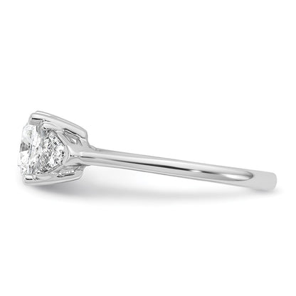 14K White Gold 1/2 carat Lab Grown Diamond VS/SI+ G+ Triangle 1 1/2 carat Cushion Center Semi Mount Three Stone Engagement Ring
