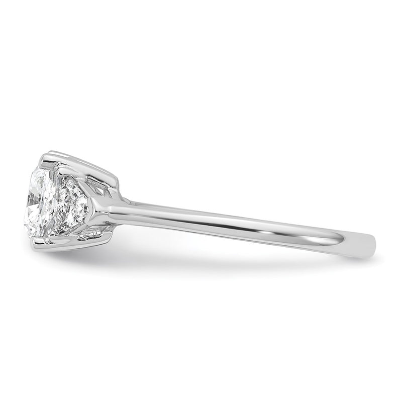 14K White Gold 1/2 carat Lab Grown Diamond VS/SI+ G+ Triangle 1 1/2 carat Cushion Center Semi Mount Three Stone Engagement Ring