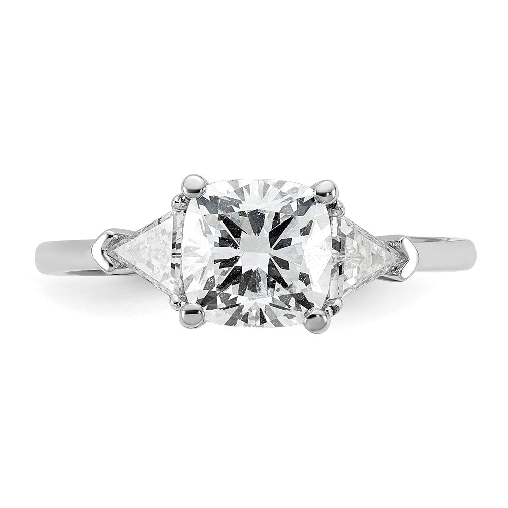 14K White Gold 2 carat Certified Lab Grown Diamond VS+ F+ Cushion and Triangle Complete Three Stone Engagement Ring