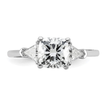 14K White Gold 2 carat Certified Lab Grown Diamond VS+ F+ Cushion and Triangle Complete Three Stone Engagement Ring