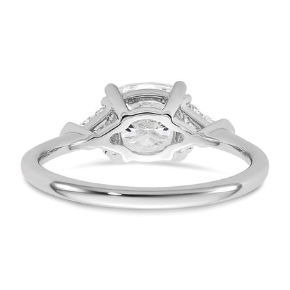 14K White Gold 2 carat Certified Lab Grown Diamond VS+ F+ Cushion and Triangle Complete Three Stone Engagement Ring