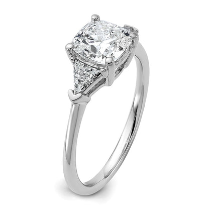 14K White Gold 2 carat Certified Lab Grown Diamond VS+ F+ Cushion and Triangle Complete Three Stone Engagement Ring