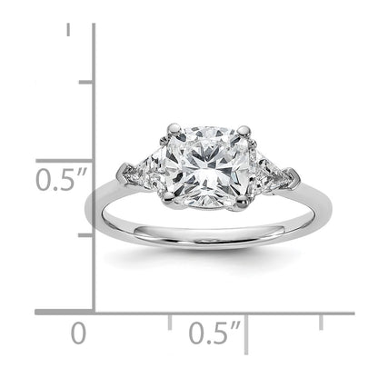 14K White Gold 1/2 carat Lab Grown Diamond VS+ F+ Triangle 1 1/2 carat Cushion Center Semi Mount Three Stone Engagement Ring