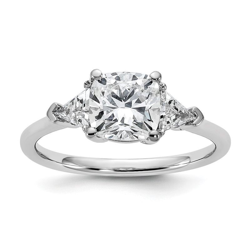 14K White Gold 1/2 carat Lab Grown Diamond VS+ F+ Triangle 1 1/2 carat Cushion Center Semi Mount Three Stone Engagement Ring
