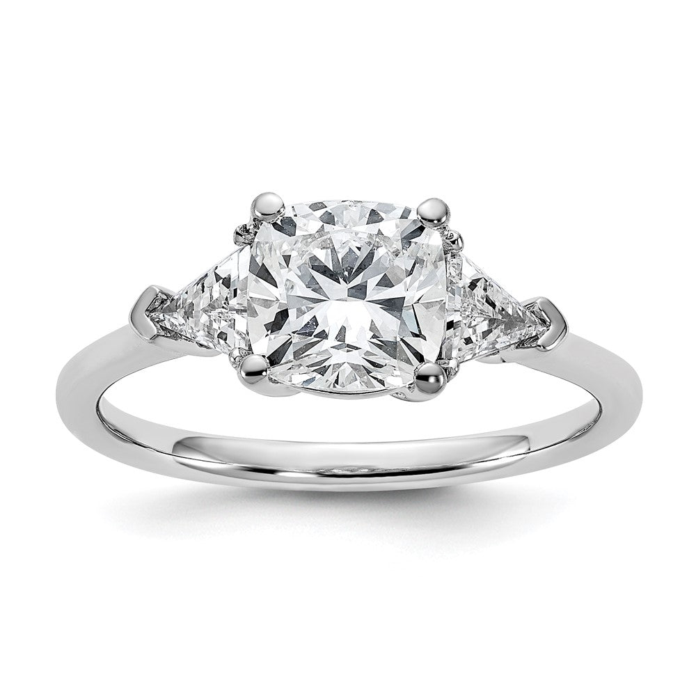 14K White Gold 2 carat Certified Lab Grown Diamond VS+ F+ Cushion and Triangle Complete Three Stone Engagement Ring