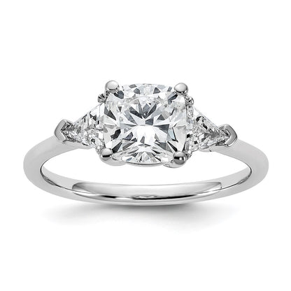14K White Gold 2 carat Certified Lab Grown Diamond VS/SI+ G+ Cushion and Triangle Complete Three Stone Engagement Ring