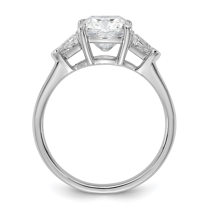 14K White Gold 1/2 carat Lab Grown Diamond VS/SI+ G+ Triangle 2 carat Cushion Center Semi Mount Three Stone Engagement Ring