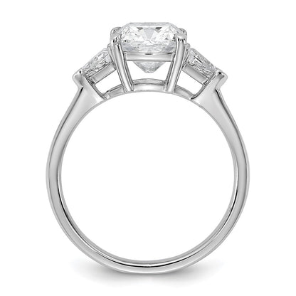 14K White Gold 2 1/2 carat Certified Lab Grown Diamond VS/SI+ G+ Cushion and Triangle Complete Three Stone Engagement Ring