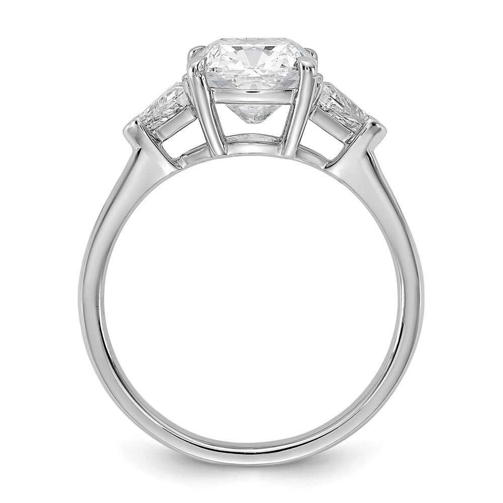 14K White Gold 2 1/2 carat Certified Lab Grown Diamond VS+ F+ Cushion and Triangle Complete Three Stone Engagement Ring