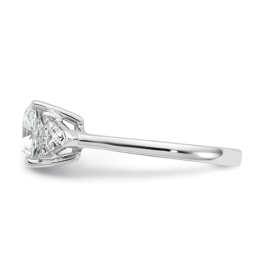 14K White Gold 2 1/2 carat Certified Lab Grown Diamond VS+ F+ Cushion and Triangle Complete Three Stone Engagement Ring