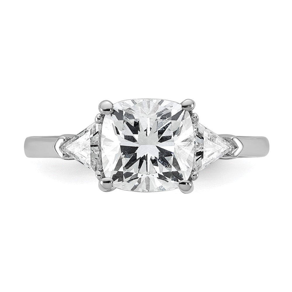14K White Gold 2 1/2 carat Certified Lab Grown Diamond VS/SI+ G+ Cushion and Triangle Complete Three Stone Engagement Ring