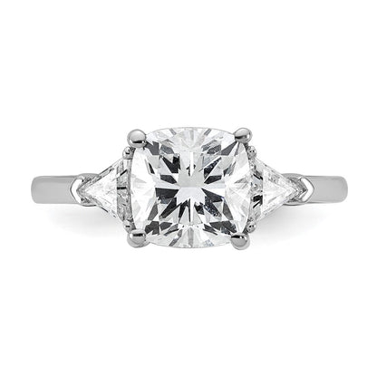 14K White Gold 2 1/2 carat Certified Lab Grown Diamond VS/SI+ G+ Cushion and Triangle Complete Three Stone Engagement Ring