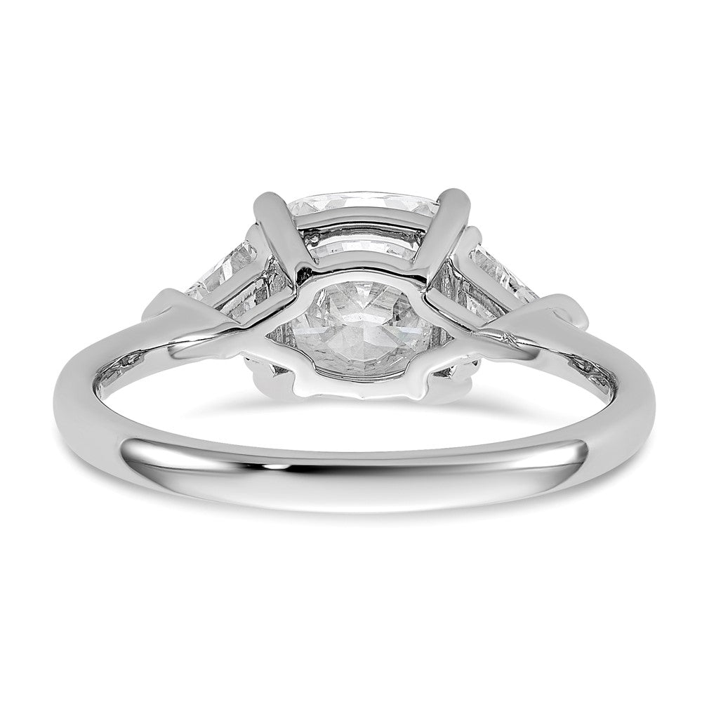 14K White Gold 2 1/2 carat Certified Lab Grown Diamond VS/SI+ G+ Cushion and Triangle Complete Three Stone Engagement Ring