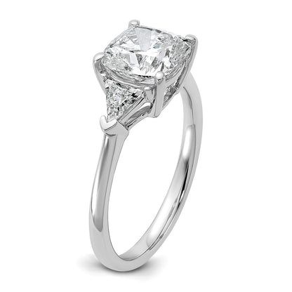 14K White Gold 2 1/2 carat Certified Lab Grown Diamond VS+ F+ Cushion and Triangle Complete Three Stone Engagement Ring