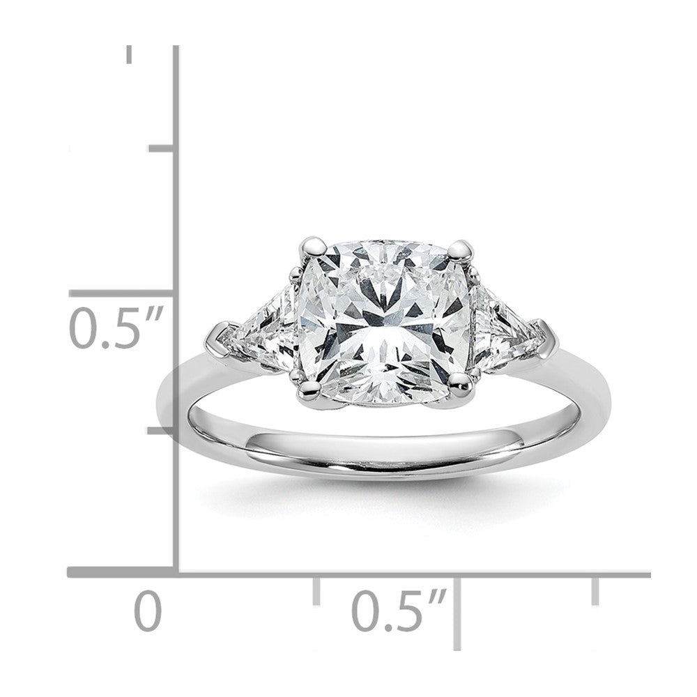 14K White Gold 1/2 carat Lab Grown Diamond VS+ F+ Triangle 2 carat Cushion Center Semi Mount Three Stone Engagement Ring