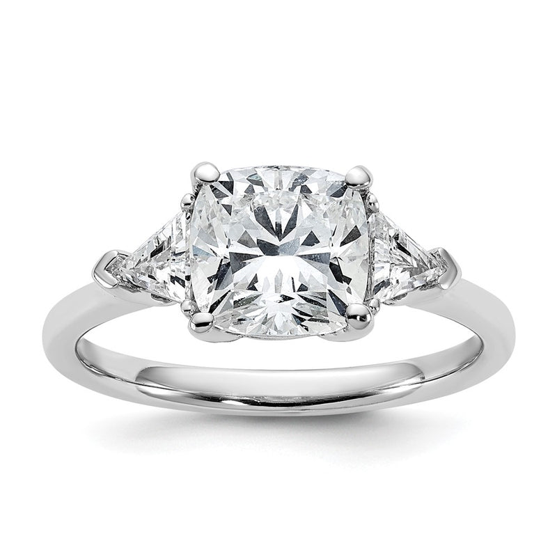14K White Gold 2 1/2 carat Certified Lab Grown Diamond VS+ F+ Cushion and Triangle Complete Three Stone Engagement Ring