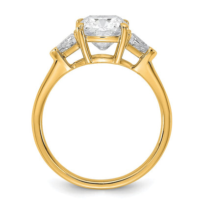 14K Yellow Gold 2 1/2 carat Certified Lab Grown Diamond VS/SI+ G+ Cushion and Triangle Complete Three Stone Engagement Ring