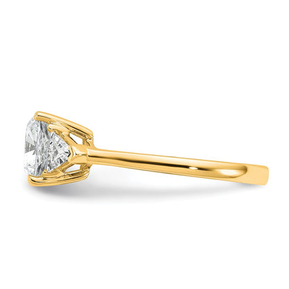 14K Yellow Gold 2 1/2 carat Certified Lab Grown Diamond VS/SI+ G+ Cushion and Triangle Complete Three Stone Engagement Ring