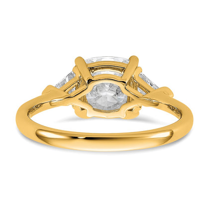14K Yellow Gold 2 1/2 carat Certified Lab Grown Diamond VS/SI+ G+ Cushion and Triangle Complete Three Stone Engagement Ring