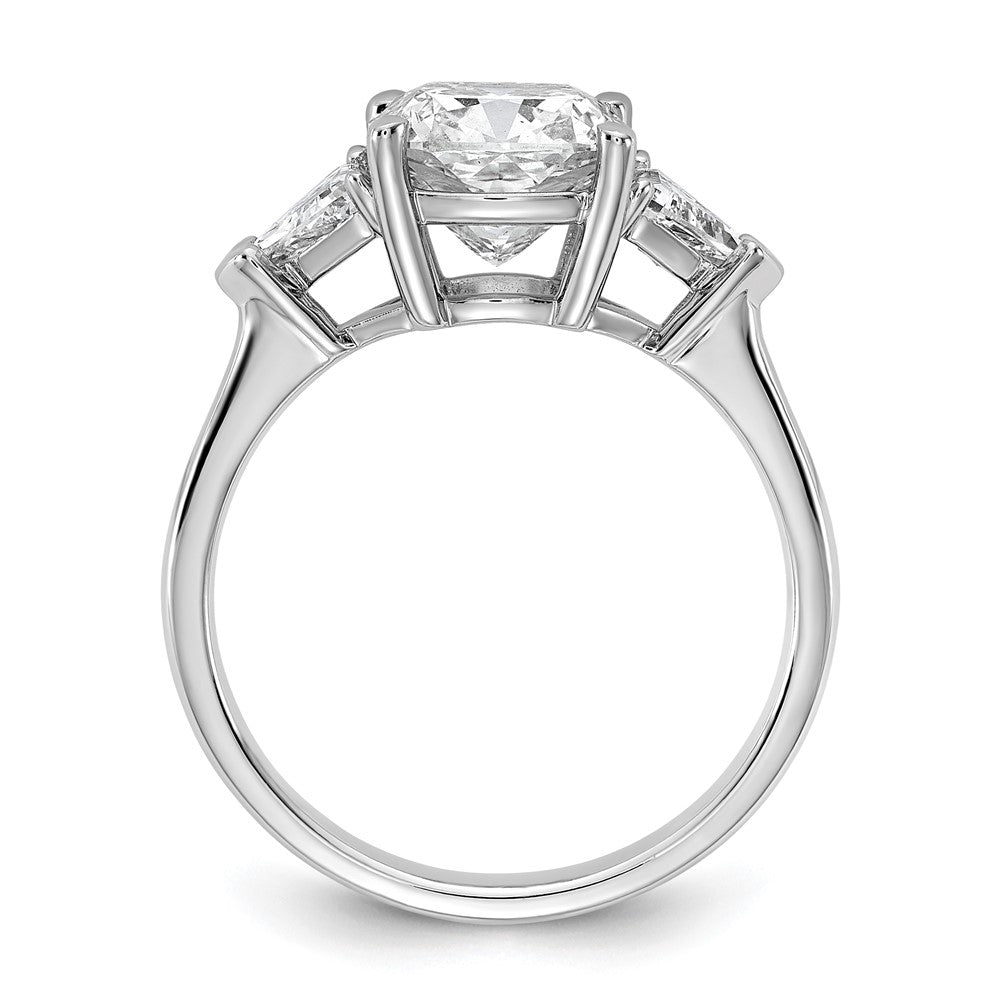14K White Gold 5/8 carat Lab Grown Diamond VS+ F+ Triangle 2 1/2 carat Cushion Center Semi Mount Three Stone Engagement Ring