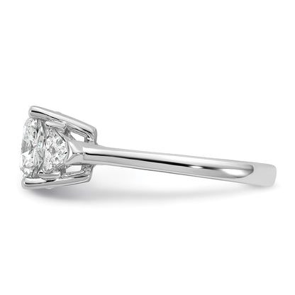 14K White Gold 5/8 carat Lab Grown Diamond VS+ F+ Triangle 2 1/2 carat Cushion Center Semi Mount Three Stone Engagement Ring