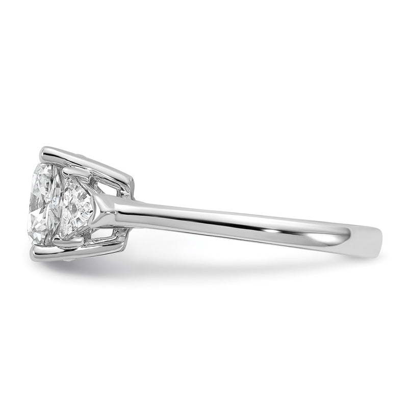 14K White Gold 5/8 carat Lab Grown Diamond VS+ F+ Triangle 2 1/2 carat Cushion Center Semi Mount Three Stone Engagement Ring