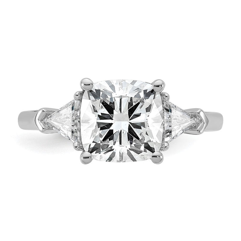 14K White Gold 3 1/8 carat Certified Lab Grown Diamond VS/SI+ G+ Cushion and Triangle Complete Three Stone Engagement Ring