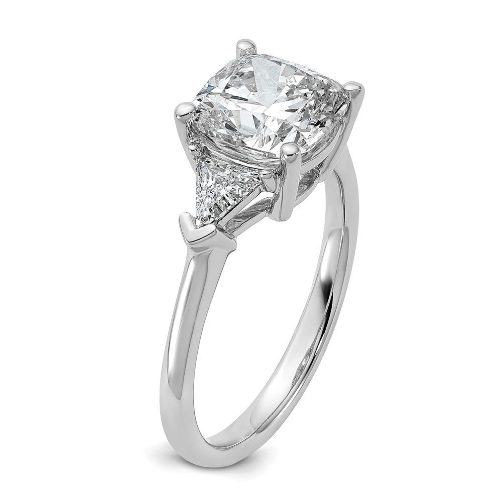 14K White Gold 3 1/8 carat Certified Lab Grown Diamond VS/SI+ G+ Cushion and Triangle Complete Three Stone Engagement Ring
