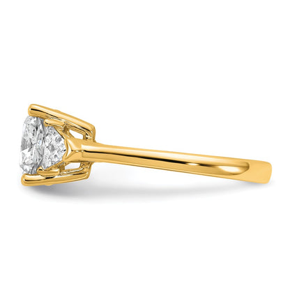 14K Yellow Gold 5/8 carat Lab Grown Diamond VS/SI+ G+ Triangle 2 1/2 carat Cushion Center Semi Mount Three Stone Engagement Ring