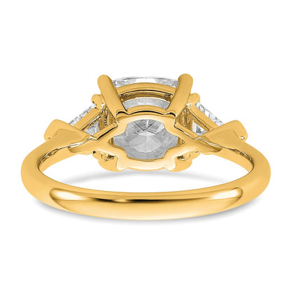 14K Yellow Gold 5/8 carat Lab Grown Diamond VS/SI+ G+ Triangle 2 1/2 carat Cushion Center Semi Mount Three Stone Engagement Ring