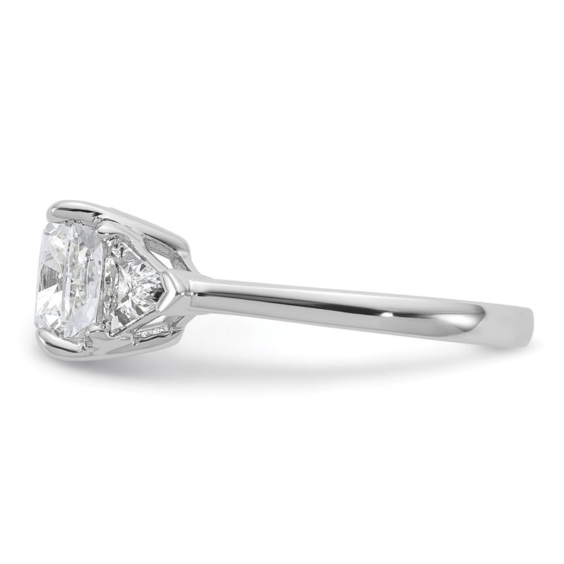 14K White Gold 4 carat Certified Lab Grown Diamond VS+ F+ Cushion and Triangle Complete Three Stone Engagement Ring