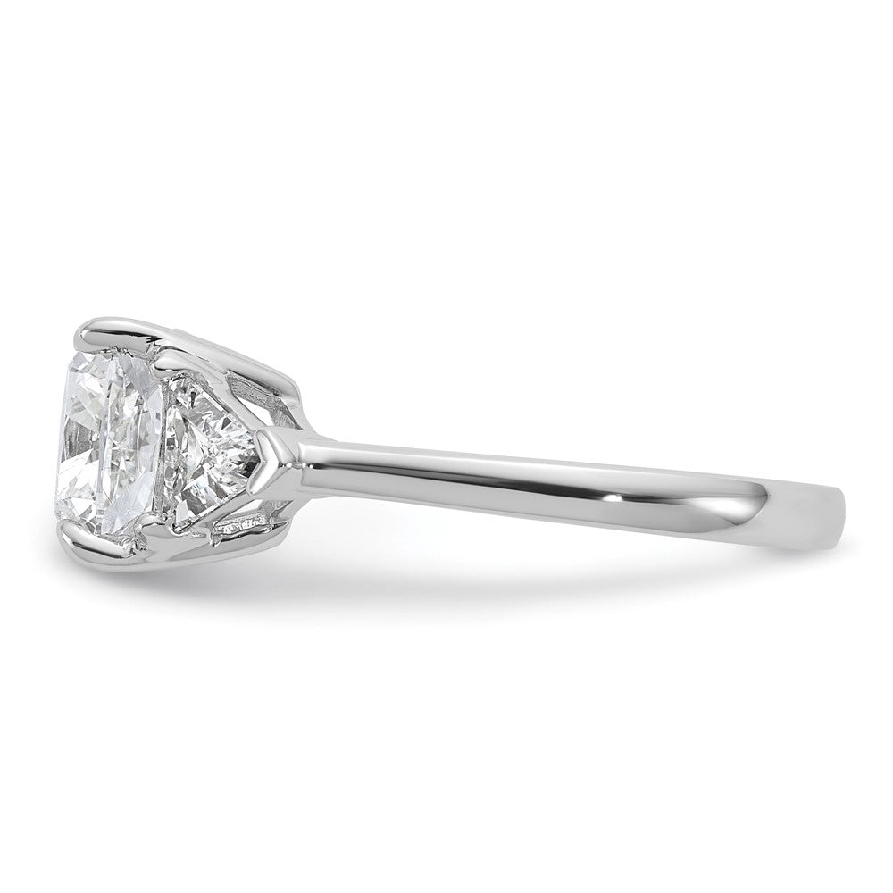 14K White Gold 4 carat Certified Lab Grown Diamond VS/SI+ G+ Cushion and Triangle Complete Three Stone Engagement Ring